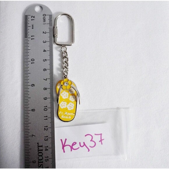 Floral Flip Flop Keychain Ft. Meyers Beach Yellow White - Picture 4 of 5